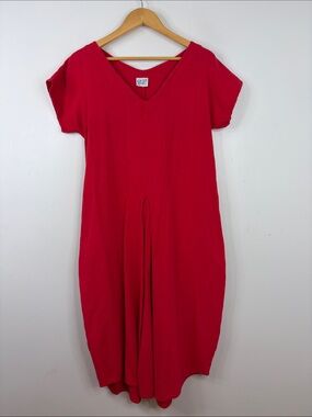 Oh My Gauze Dress Womens 1 Small Medium Red Cotton Short Sleeve Loose Fit Midi